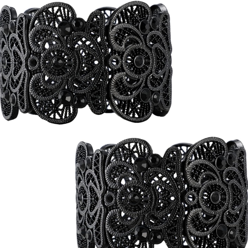 2 Pcs Elegant Black Lace Cuff Bracelet
